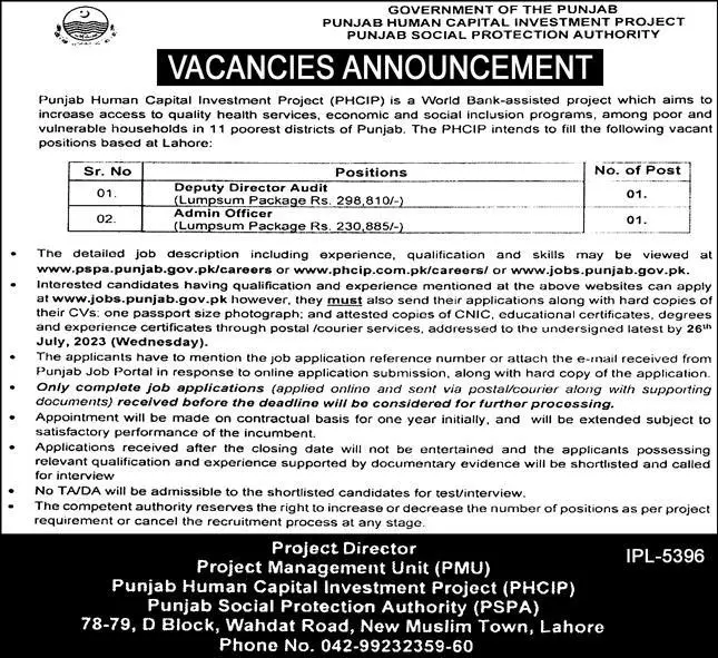 Punjab Social Protection Authority PSPA Jobs 2023 Jobs 2023 — original advertisement