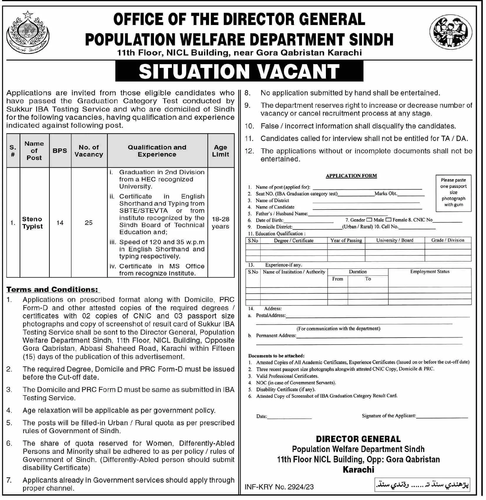 Population Welfare Department Sindh Jobs 2023 Jobs 2023 — original advertisement