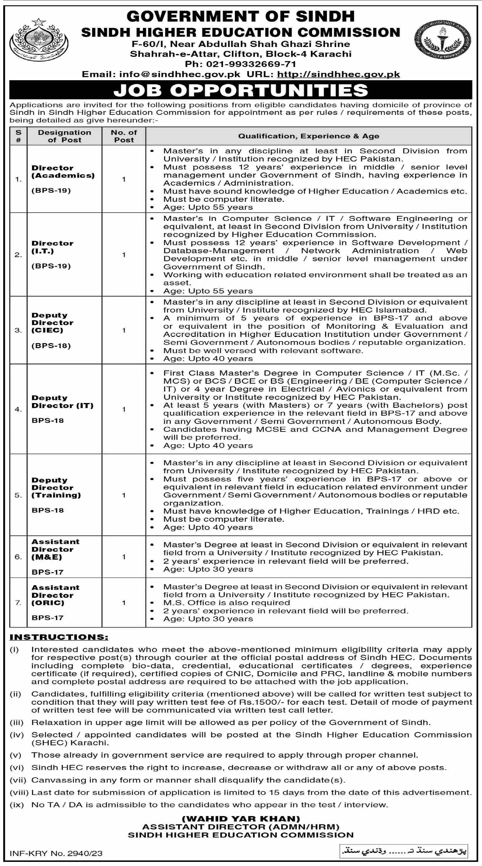Sindh Higher Education Commission Sindh Jobs 2023 Jobs 2023 — original advertisement
