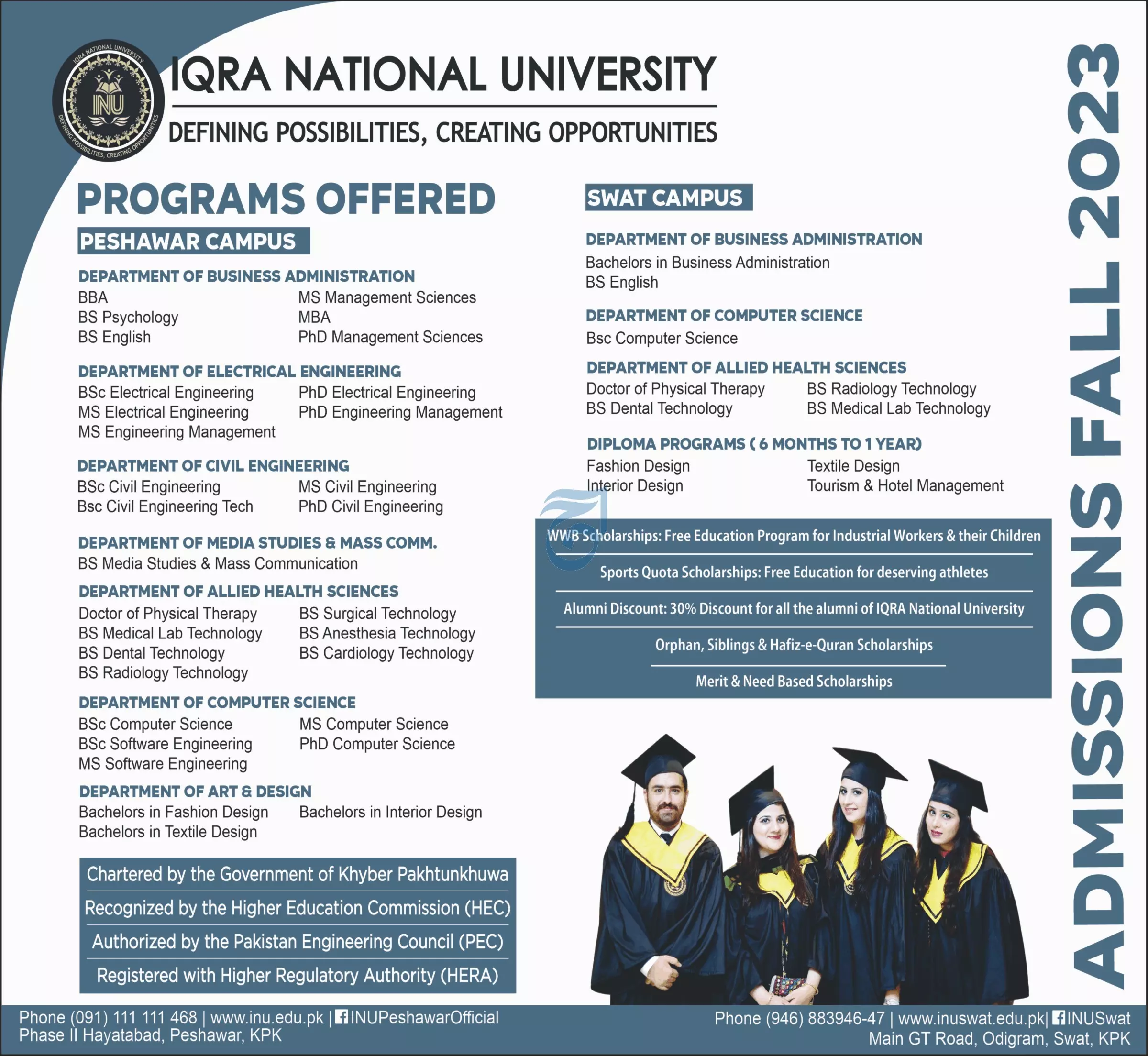 IQRA National Universty Admissions 2023 – Iqra University Islamabad Campus Admissions 2023 — original advertisement