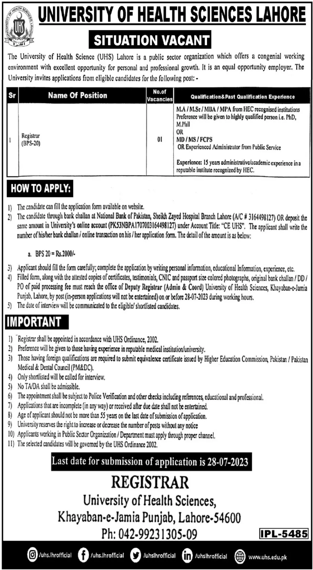 University Of Health Sciences Lahore Punjab Jobs 2023 Jobs 2023 — original advertisement
