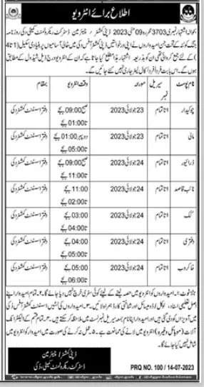 District Recruitment Committee Duki Balochistan Interview – Revenue Department Balochistan Jobs 2023 — original advertisement