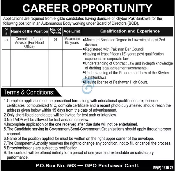 Government Organization Peshawar Jobs 2023 – Public Sector Organization Jobs 2023 — original advertisement
