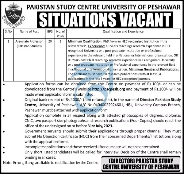 Pak Study center University of Peshawar Jobs 2023 Jobs 2023 — original advertisement
