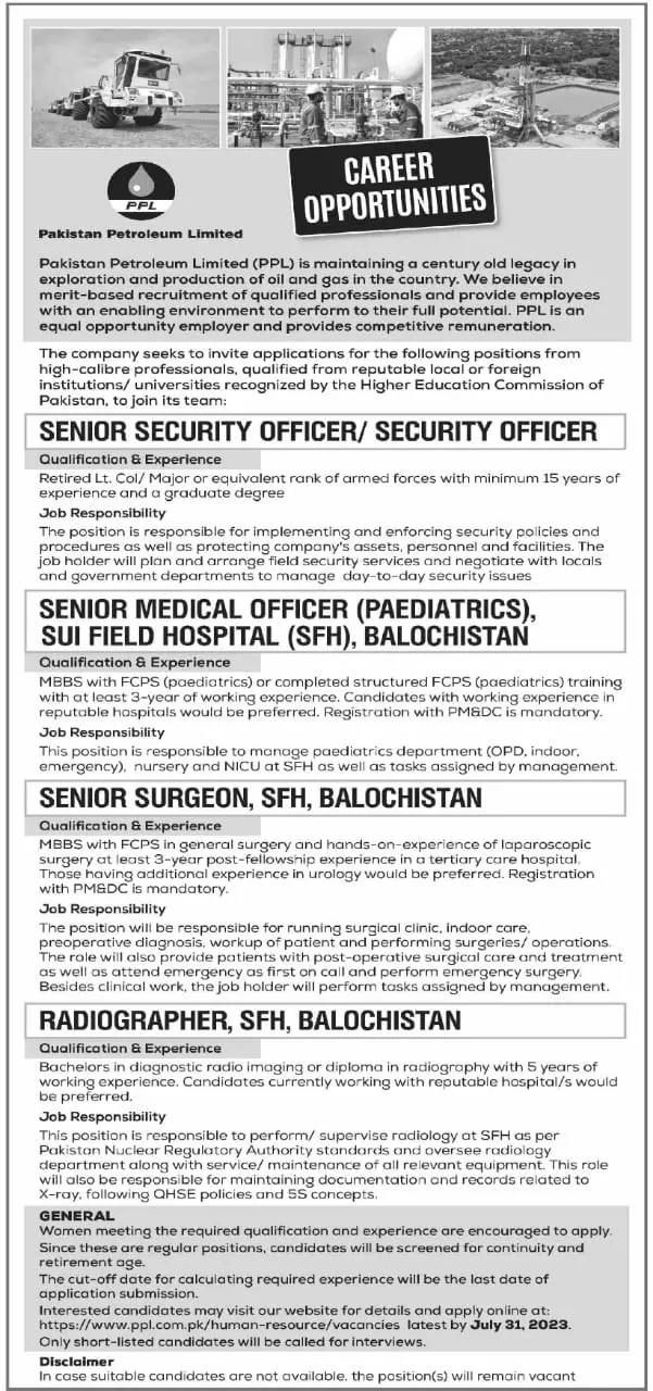 Pakistan Petroleum Limited PPL Karachi Sindh Jobs 2023 – Pakistan Petroleum Limited (PPL) Jobs 2023 — original advertisement