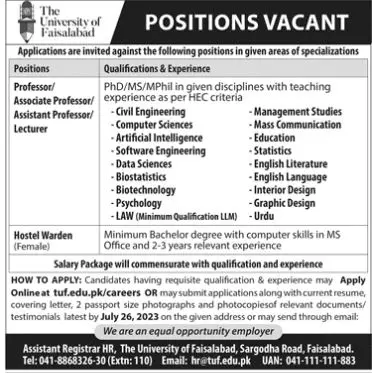 The University Of Faisalabad Punjab Jobs 2023 Jobs 2023 — original advertisement