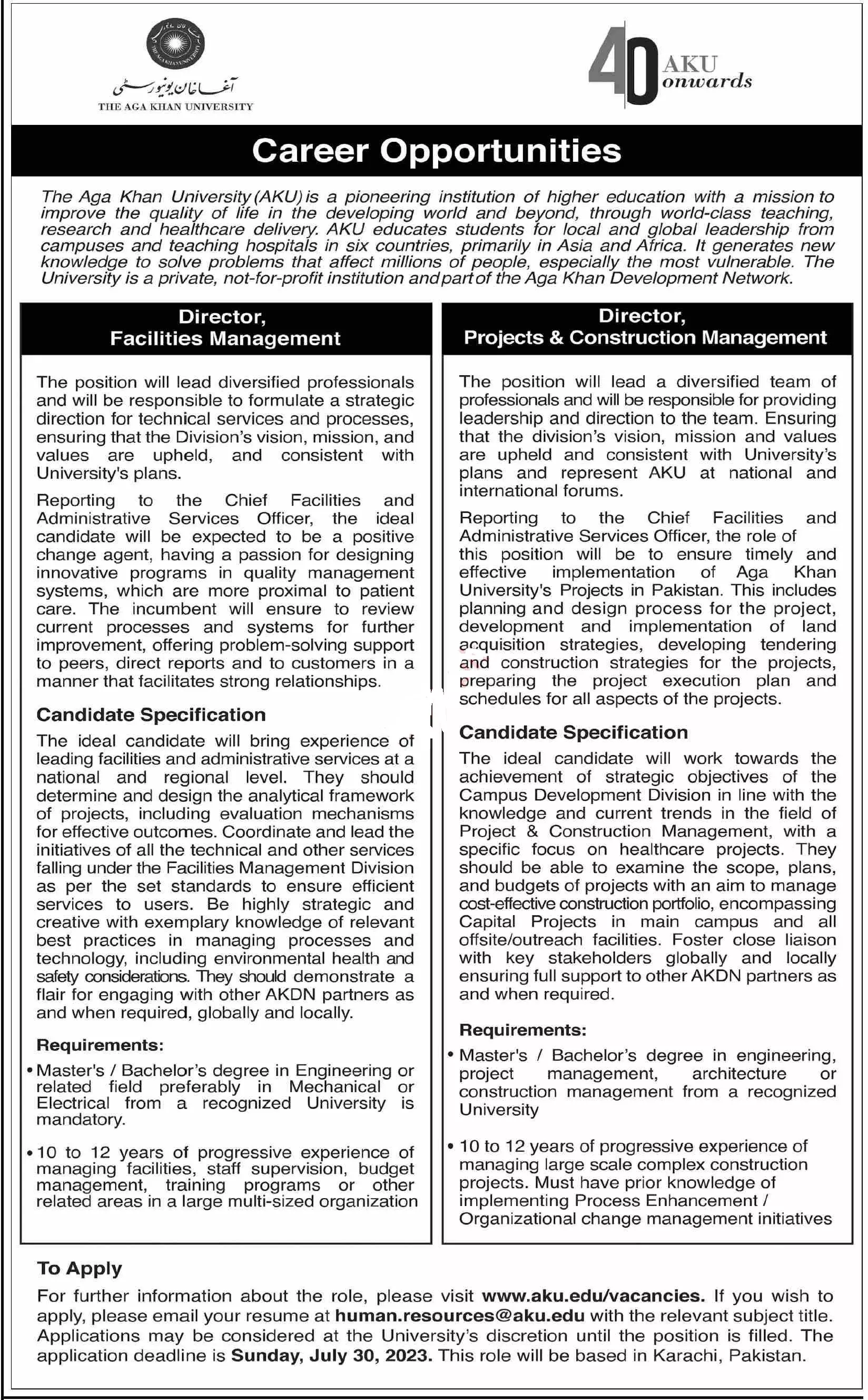 Aga Khan University Karachi Jobs 2023 Jobs 2023 — original advertisement
