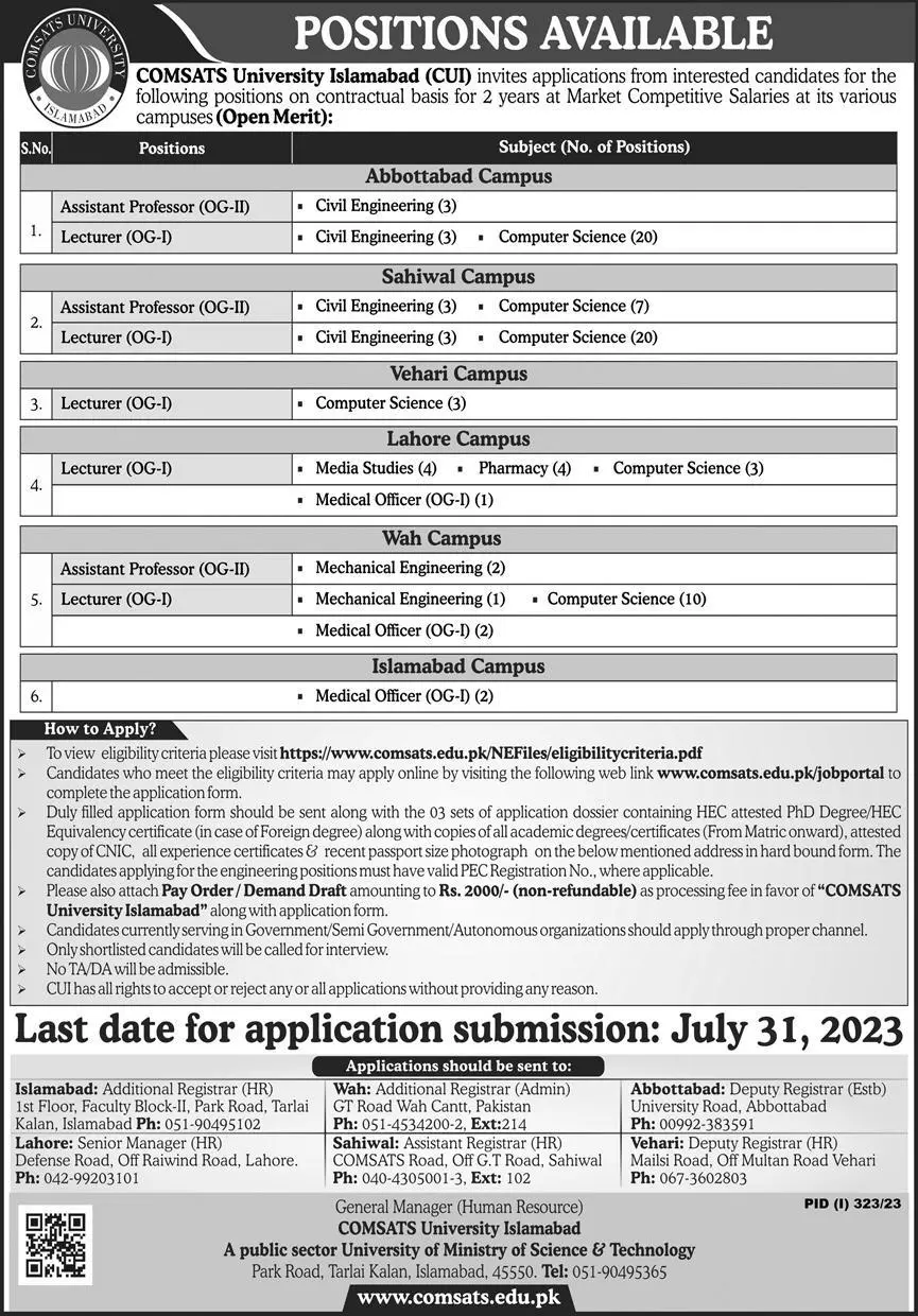 Comsats University Islamabad CUI Jobs 2023 Jobs 2023 — original advertisement