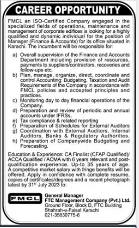 FTC Mangement Company pvt Ltd Karachi Jobs 2023 – Private Company Jobs 2023 — original advertisement