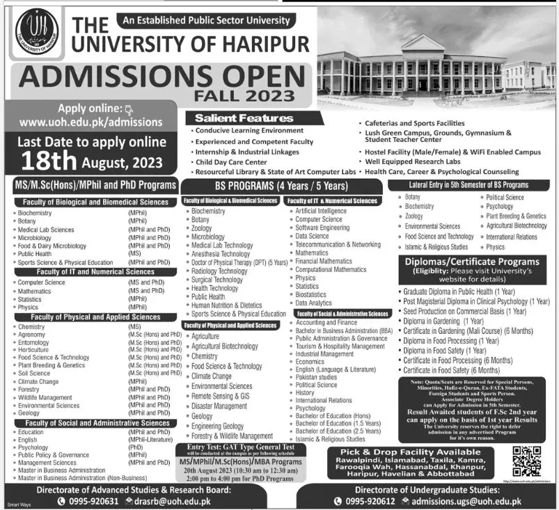 University of Haripur Admissions 2023 Admissions 2023 — original advertisement