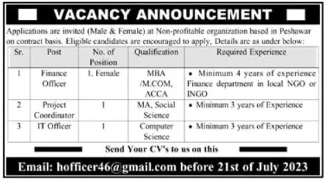 Non Profit Organization Peshawar Khyber Pakhtunkhwa Jobs – Public Sector Organization Jobs 2023 — original advertisement