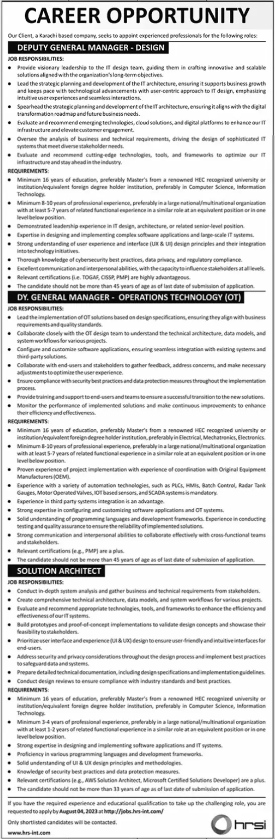 Human Resource Solution International Karachi Jobs 2023 – Private Company Jobs 2023 — original advertisement