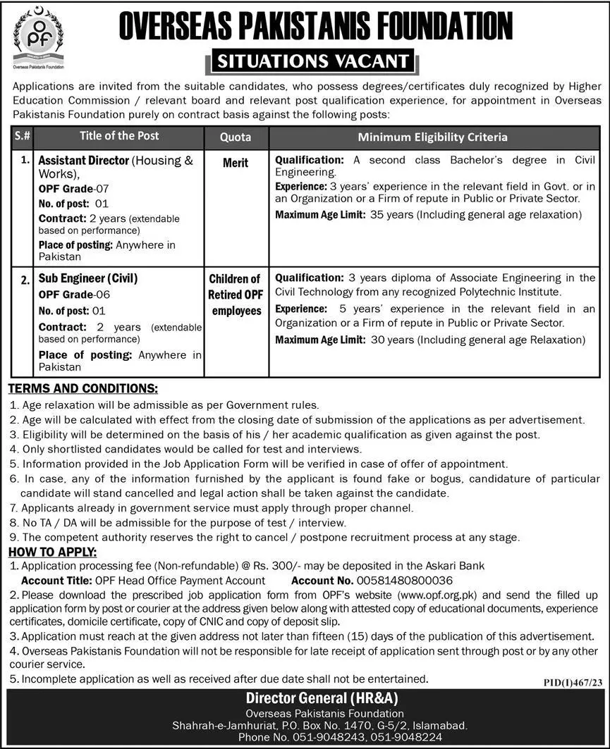 Overseas Pakistanis Foundation OPF Islamabad Jobs 2023 – Overseas Pakistanis Foundation Islamabad Jobs 2023 — original advertisement