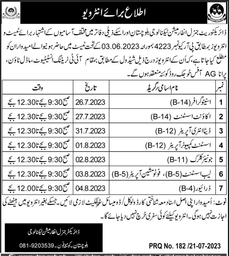 Director General Information Technology Interview 2023 – Directorate General Information Technology Jobs 2023 — original advertisement