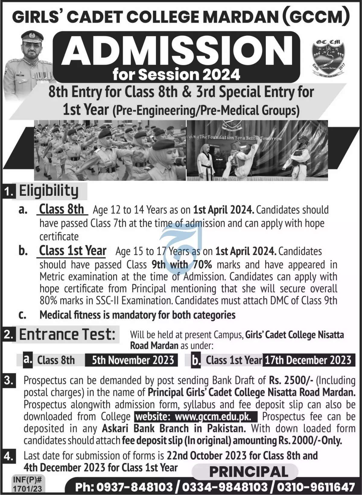 Girls Cadet College Mardan GCCM Admissions 2023 Admissions 2023 — original advertisement