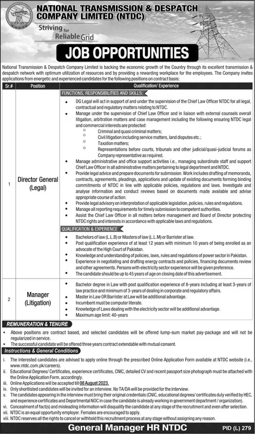 National Transmission & Despatch Company Jobs 2023 – National Transmission & Despatch Company NTDC Jobs 2023 — original advertisement