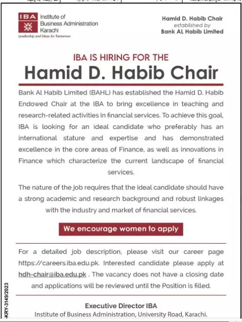 Institute of Business Administration IBA Education Jobs – IBA Karachi Jobs 2023 — original advertisement
