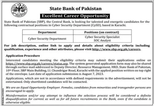 State Bank of Pakistan SBP Karachi Jobs 2023 Jobs 2023 — original advertisement