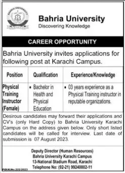 Bahria University Karachi Sindh Jobs 2023 Jobs 2023 — original advertisement
