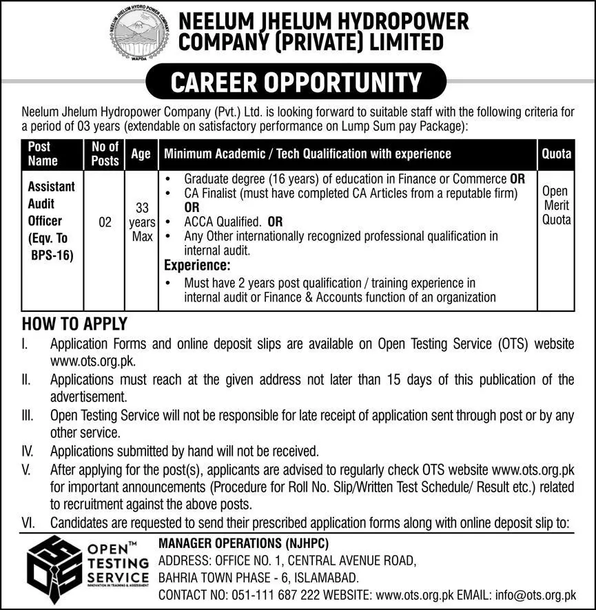 Neelum Jhelum Hydropower Company Islamabad Jobs 2023 – Private Company Jobs 2023 — original advertisement