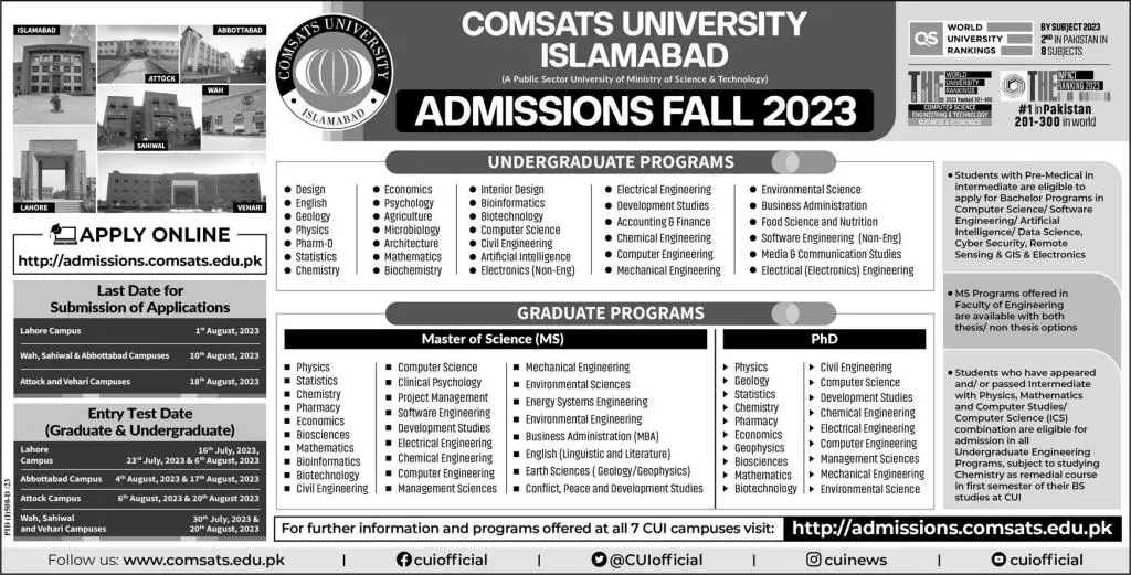 Comsats University Islamabad Jobs 2023 Jobs 2023 — original advertisement