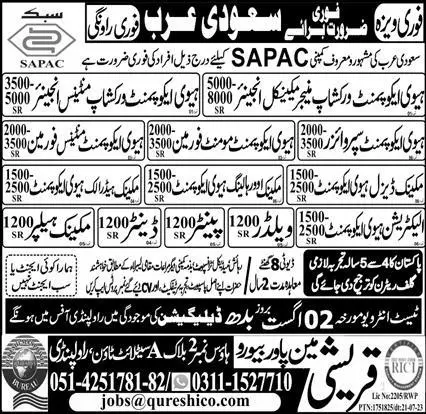 Heavy equipment workshop maintenance engineer & Denter Jobs – Qureshi Manpower Bureau Jobs 2023 — original advertisement