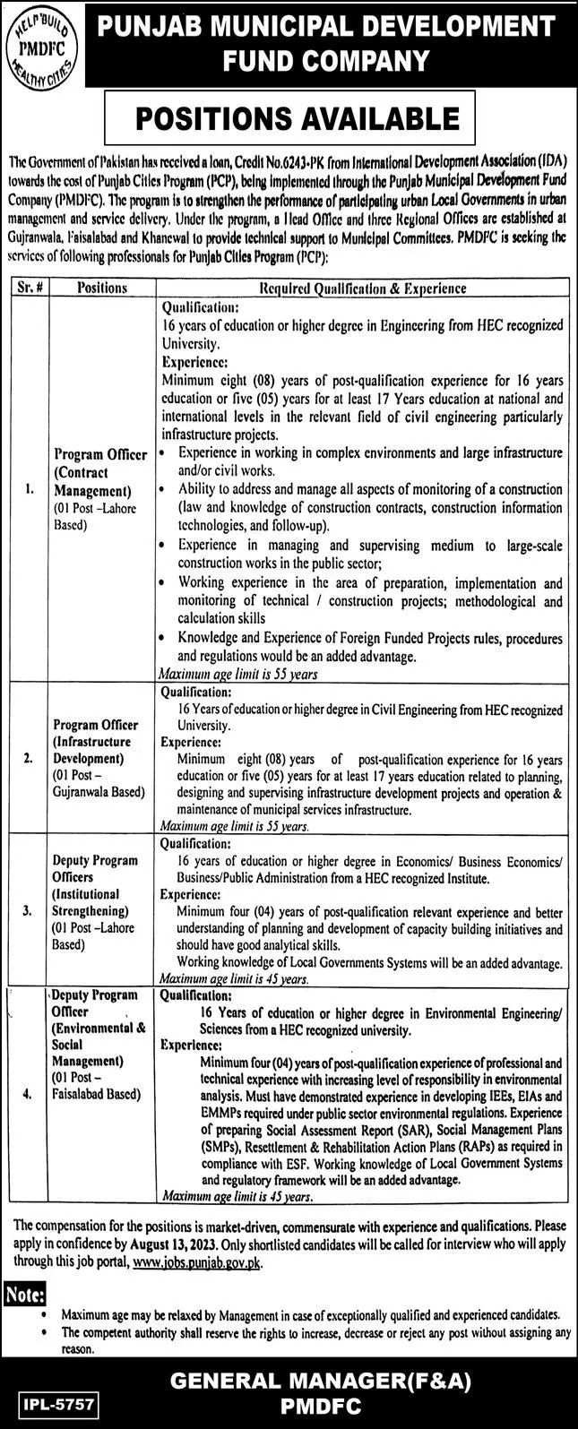 Punjab Municipal Development Fund Company Jobs 2023 Jobs 2023 — original advertisement