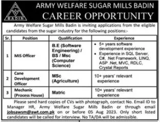 Army Welfare Sugar Mills Badin Jobs 2023 – Private Company Jobs 2023 — original advertisement