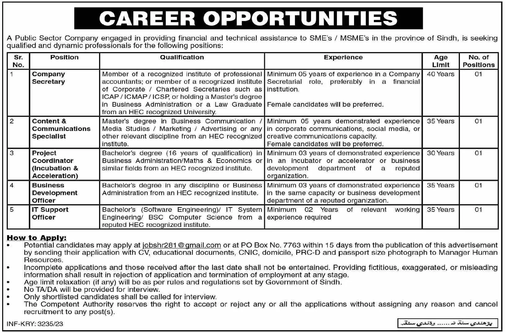 Public Sector Company Karachi Jobs 2023 – Public Sector Organization Jobs 2023 — original advertisement