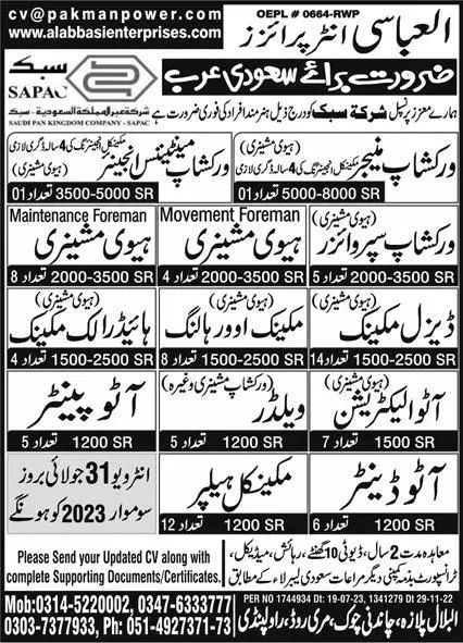 Auto Denter & Workshop Maintenance Engineer Jobs 2023 – Al Abbasi Enterprises Jobs 2023 — original advertisement