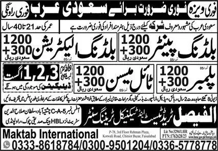 Building Painter & Building Electrician Jobs 2023 – Al Faisal Trade Test & Technical Training Center Jobs 2023 — original advertisement