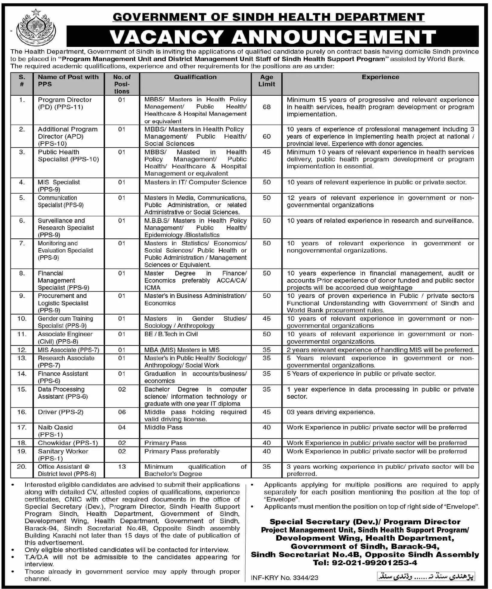 Health Department Sindh Karachi Jobs 2023 Jobs 2023 — original advertisement