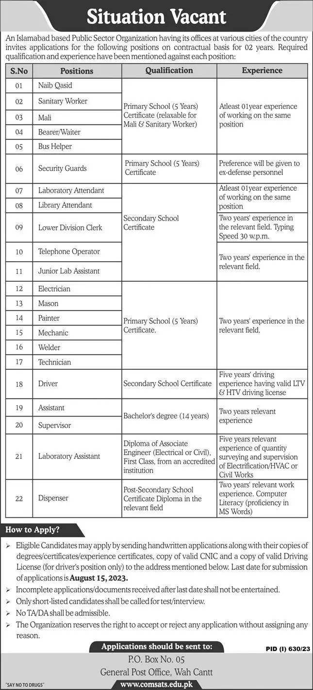 COMSATS University Islamabad CUI Jobs 2023 Jobs 2023 — original advertisement