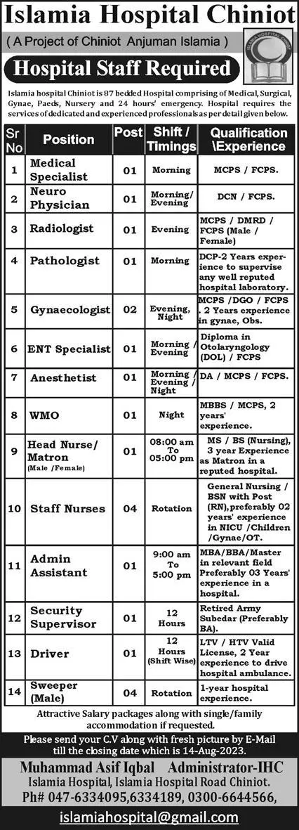 Islamia Hospital Chiniot Punjab Jobs 2023 Jobs 2023 — original advertisement