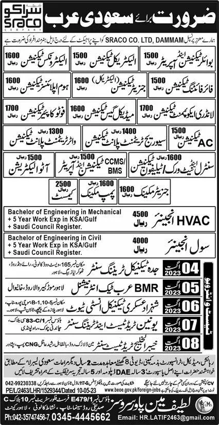 HVAC Engineer & Civil Engineer Jobs 2023 In Saudi Arabia – Latif Manpower Services Jobs 2023 — original advertisement