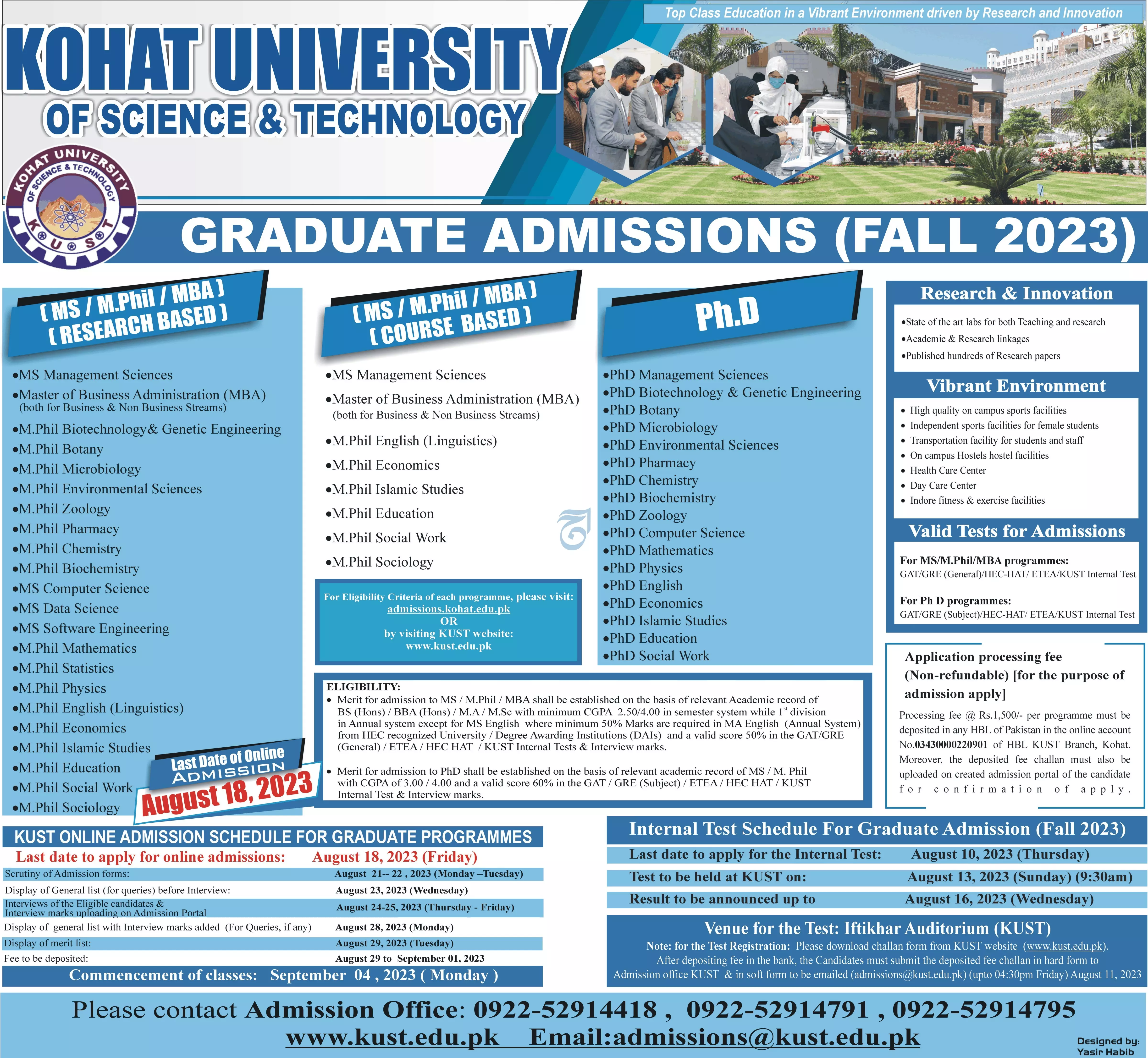 Kohat University of Sciences and Technology Kohat Admissions – Kohat University of Science and Technology Kohat Admissions 2023 — original advertisement