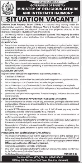 Ministry of Religious Affairs and Interfaith Harmony Jobs – Ministry of Religious Affairs and Interfaith Harmony Pakistan Jobs 2023 — original advertisement
