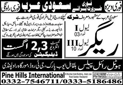 Rigger Jobs Open In Saudi Arabia 2023 – Pine Hills International Jobs 2023 — original advertisement