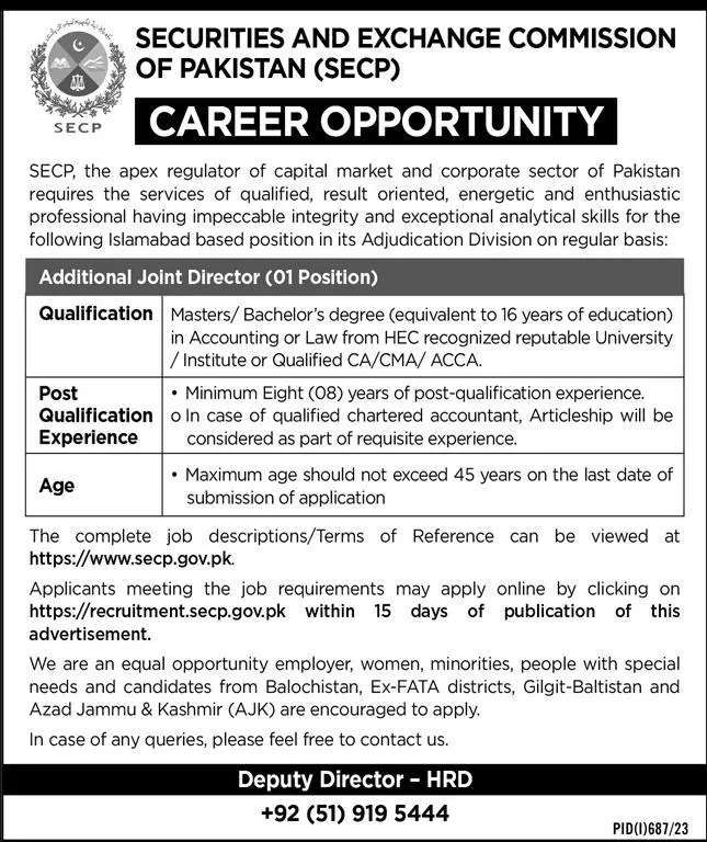 Securities and Exchange Commission of Pakistan Islamabad Job – Securities & Exchange Commission of Pakistan Jobs 2023 — original advertisement