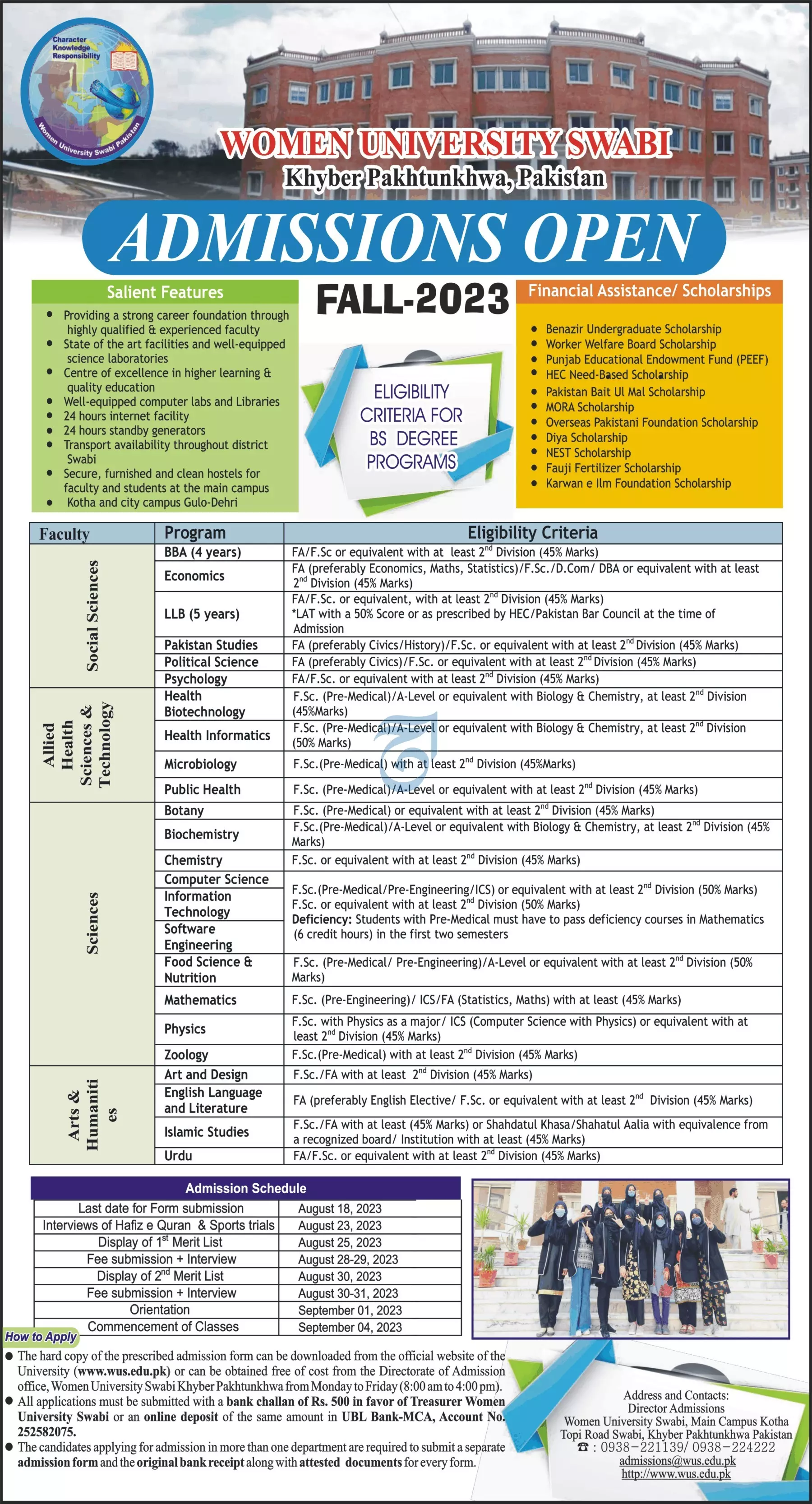 Women University Swabi Admissions 2023 Admissions 2023 — original advertisement