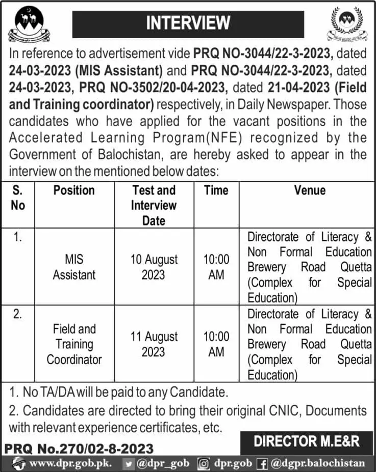 Accelerated Learning Program ALP Test & Interview Schedule – Educational Project Accelerated Learning Program Balochistan Jobs 2023 — original advertisement