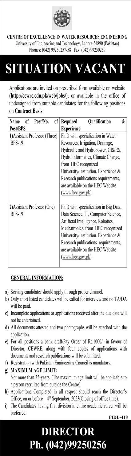 University of Engineering & Technology UET Lahore Jobs 2023 – University of Engineering  & Technology Lahore Jobs 2023 — original advertisement