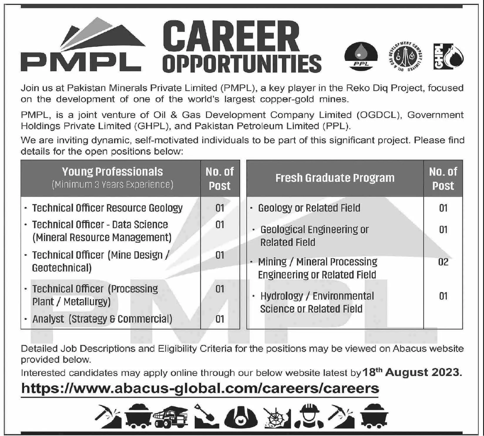 Pakistan Minerals Private Limited PMPL Sindh Jobs 2023 Jobs 2023 — original advertisement