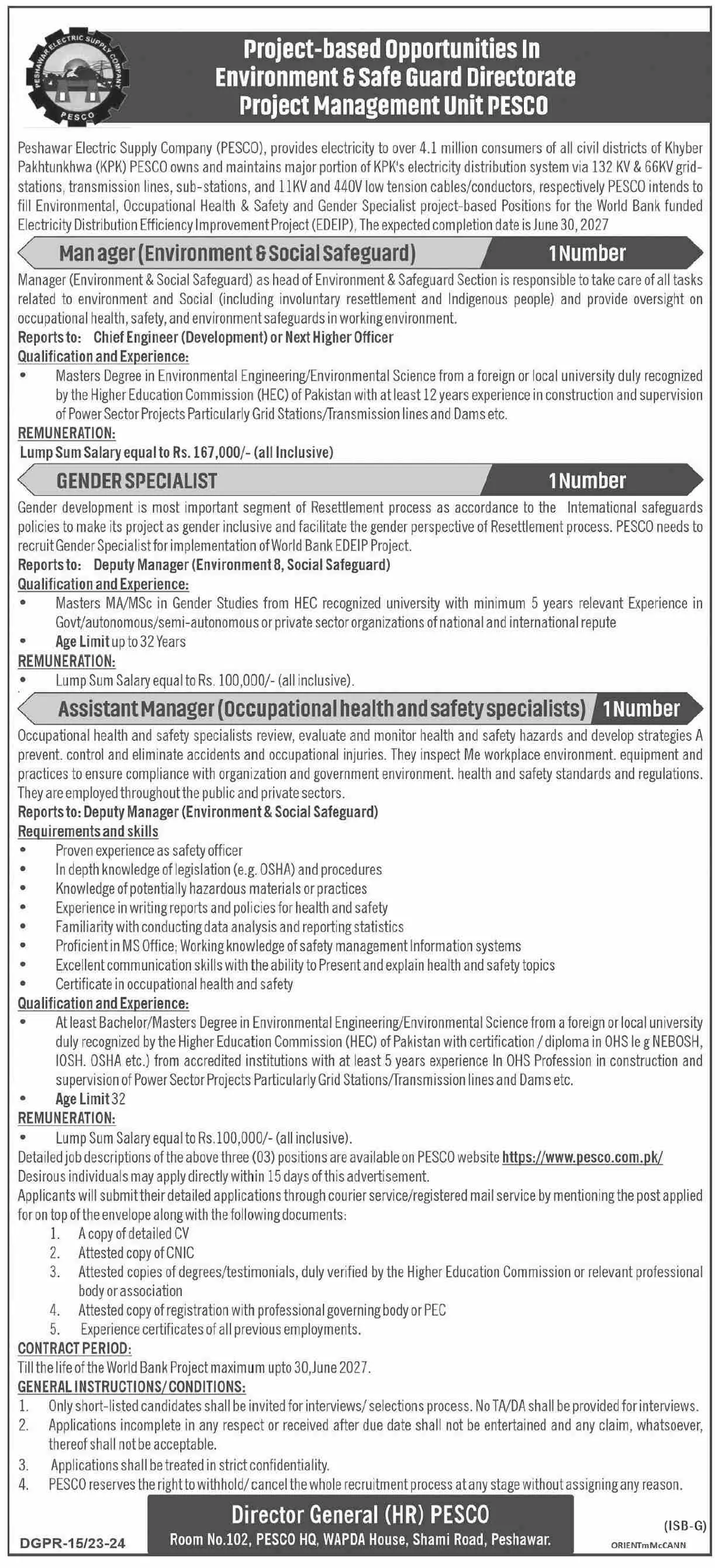 Peshawar Electric Supply Company PESCO Peshawar Jobs 2023 – Peshawar Electric Supply Company - PESCO Jobs 2023 — original advertisement