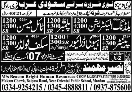 Painter & Scaffolder Jobs 2023 In Saudi Arabia – Beacon Bright Human Resources Jobs 2023 — original advertisement