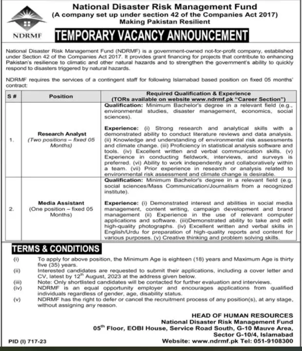 National Disaster Risk Management Fund NDRMF Jobs – National Disaster & Risk Management Fund Jobs 2023 — original advertisement
