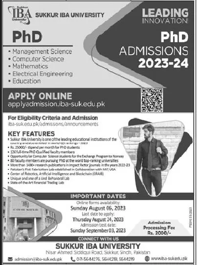 Sukkur IBA University Admissions 2023 Admissions 2023 — original advertisement