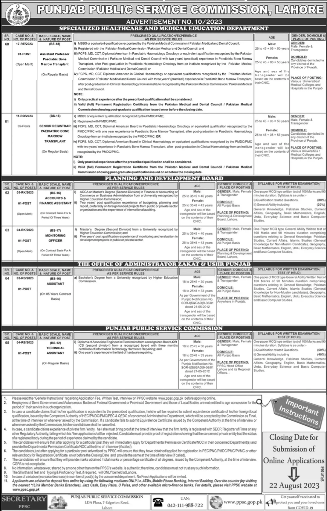 Punjab Public Service Commission PPSC Jobs 10/2023 – Punjab Public Service Commission Lahore Jobs 2023 — original advertisement