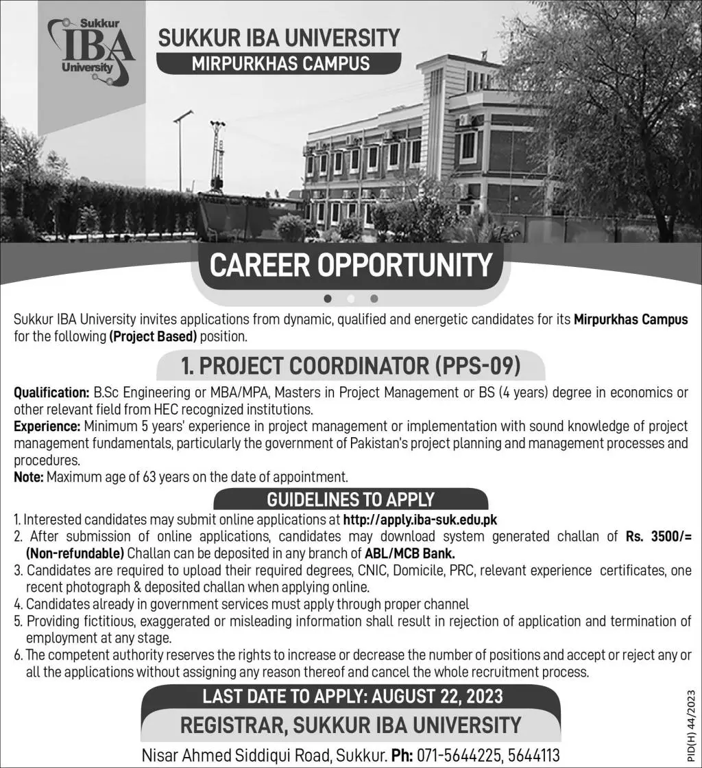 Sukkur IBA University Sukkur Sindh Jobs 2023 Jobs 2023 — original advertisement