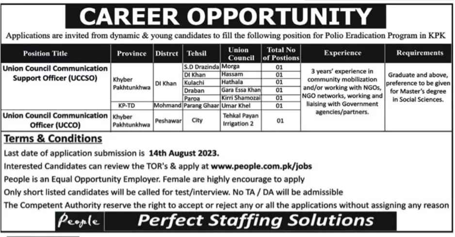 Pakistan Polio Eradication Programme Peshawar Jobs 2023 – Polio Eradication Program KPK Jobs 2023 — original advertisement
